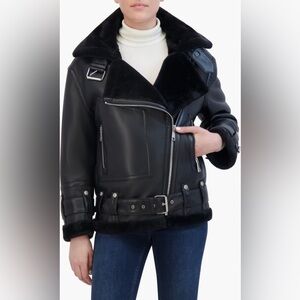 Rebecca Minkoff Faux Leather & Faux Shealing Moto Jacket/ Size Medium